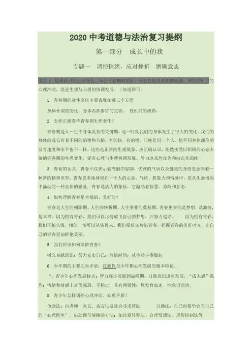 2020中考道德与法治复习提纲