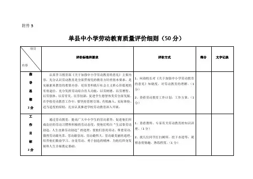 中小学劳动教育质量评价细则