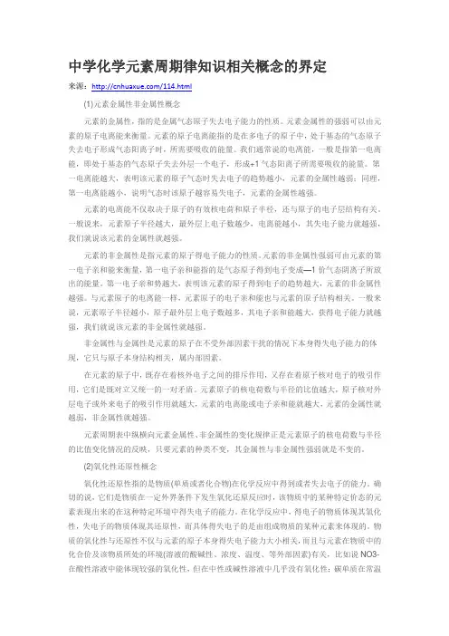中学化学元素周期律知识相关概念的界定