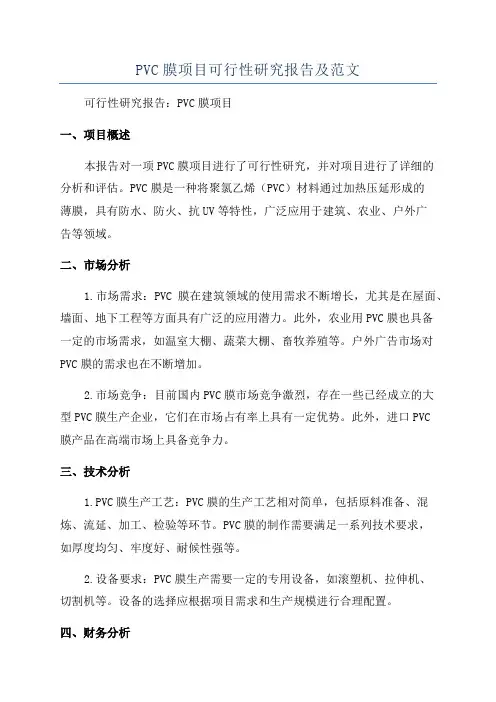 PVC膜项目可行性研究报告及范文