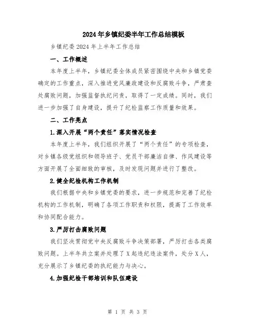 2024年乡镇纪委半年工作总结模板