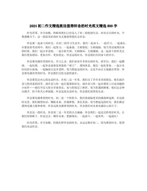 2024初二作文精选致这值得怀念的时光范文精选800字