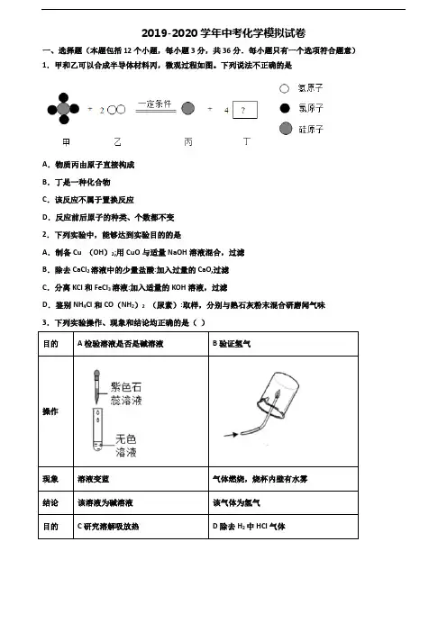 广东省茂名市2020中考化学监测试题