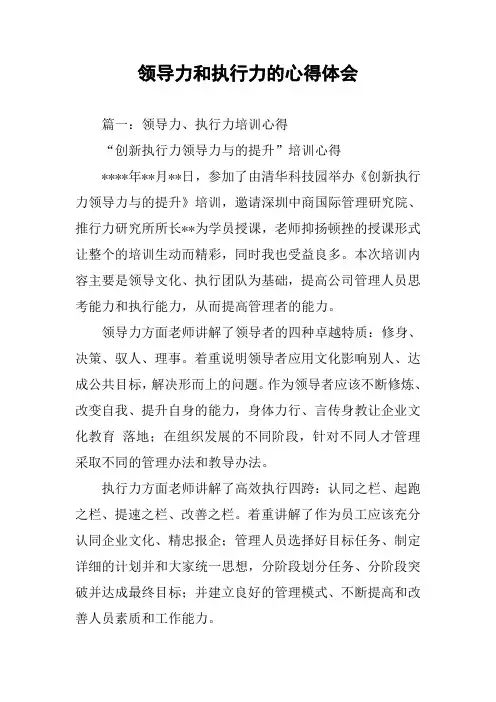 领导力和执行力的心得体会