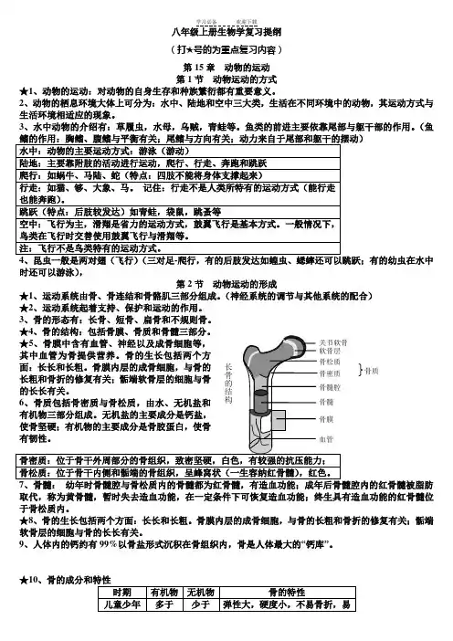 北师大版八年级上册生物知识点总结