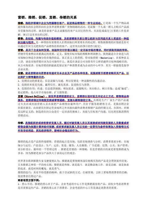 营销、推销、促销、直销、传销的关系