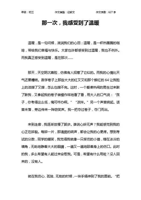 那一次,我感受到了温暖作文【初中初三600字】