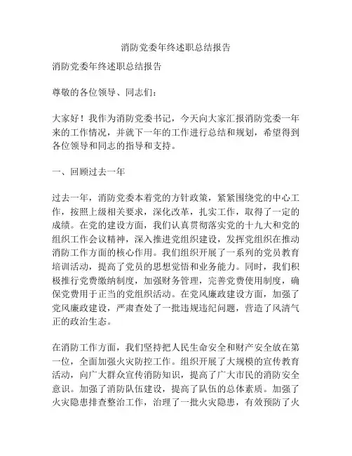 消防党委年终述职总结报告
