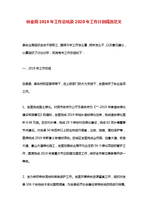 林业局2019年工作总结及2020年工作计划精选范文