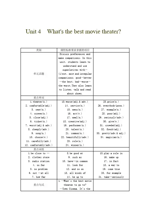 人教版八年级英语上册Unit4 What’s the best movie theater教案