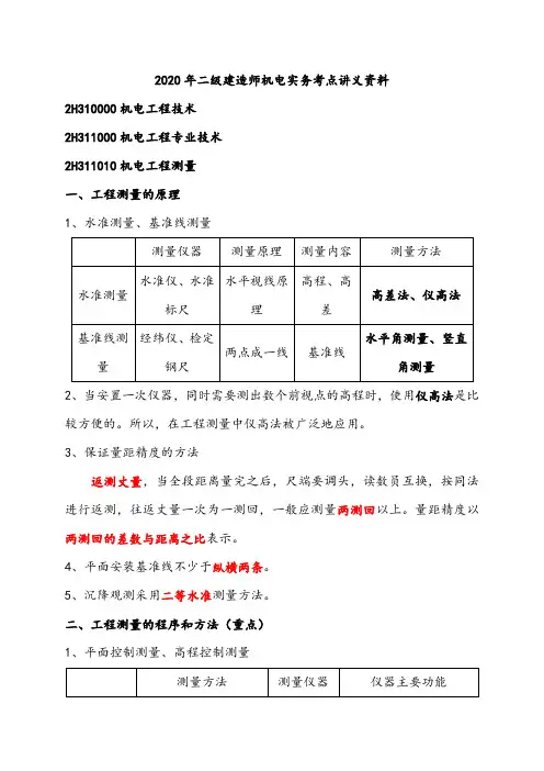 2020年二级建造师机电实务高频考点讲义资料