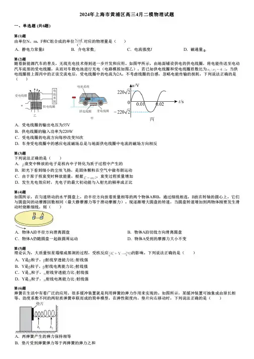 2024年上海市黄浦区高三4月二模物理试题 (2)