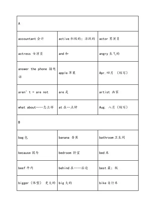 小学英语单词表(按字母顺序)