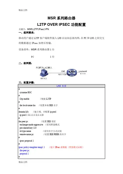 MSR系列路由器L2TP-OVER-IPSEC功能配置资料讲解