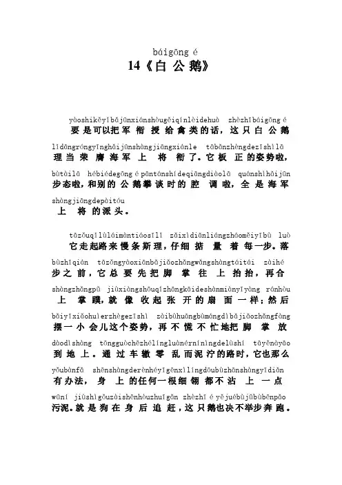 人教版四年级语文拼音课文14白公鹅