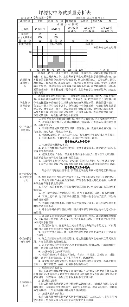 生物考试质量分析表