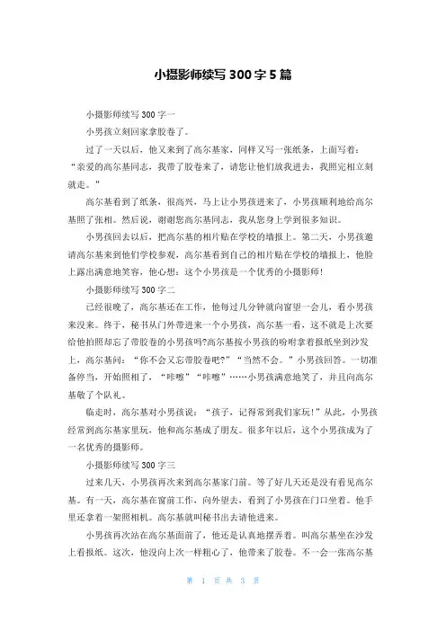 小摄影师续写300字5篇
