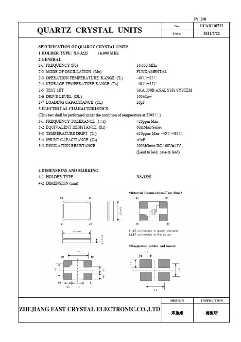 3225石英晶振16MHz 20PF宽温石英晶振资料