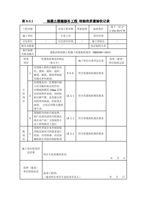 混凝土裂缝修补工程检验批质量验收记录