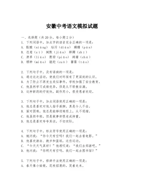 安徽中考语文模拟试题