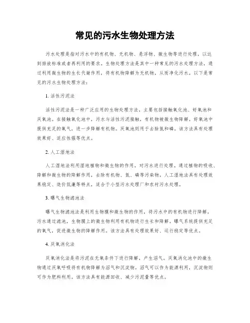 常见的污水生物处理方法