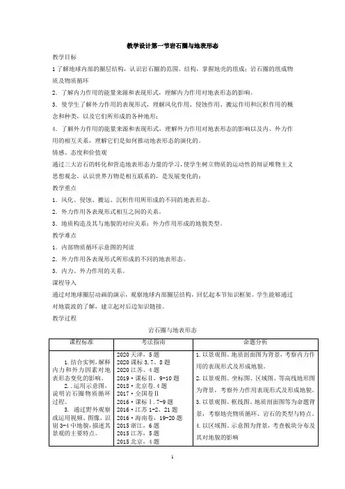 高中地理_岩石圈与地表形态教学设计学情分析教材分析课后反思