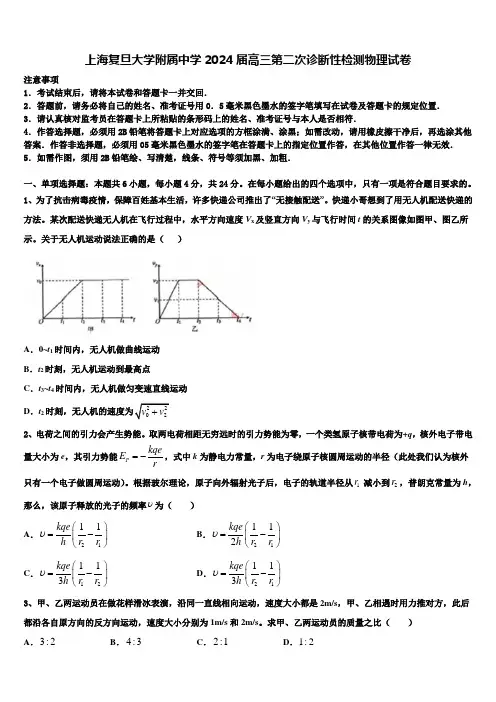 上海复旦大学附属中学2024届高三第二次诊断性检测物理试卷含解析