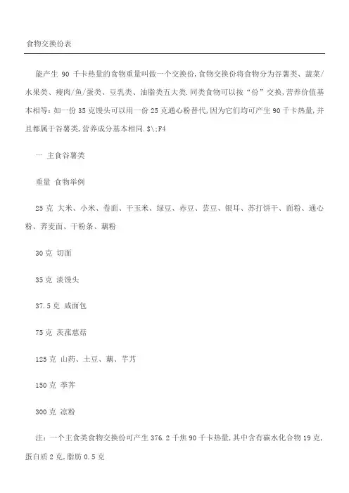 食物交换份表