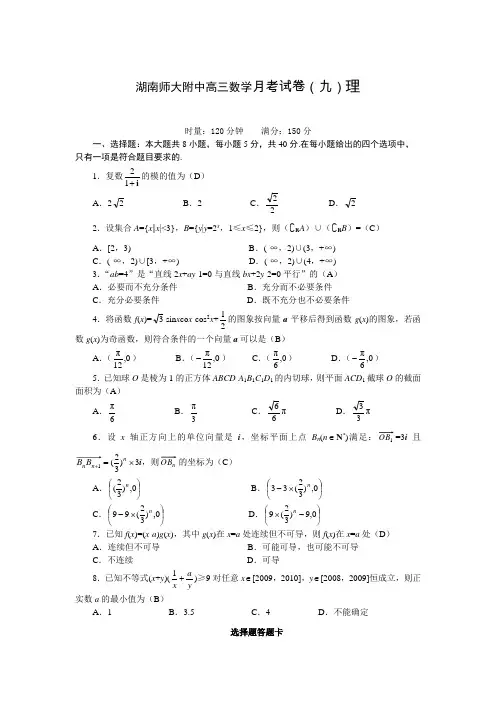 湖南师大附中高三数学月考试卷(九)理