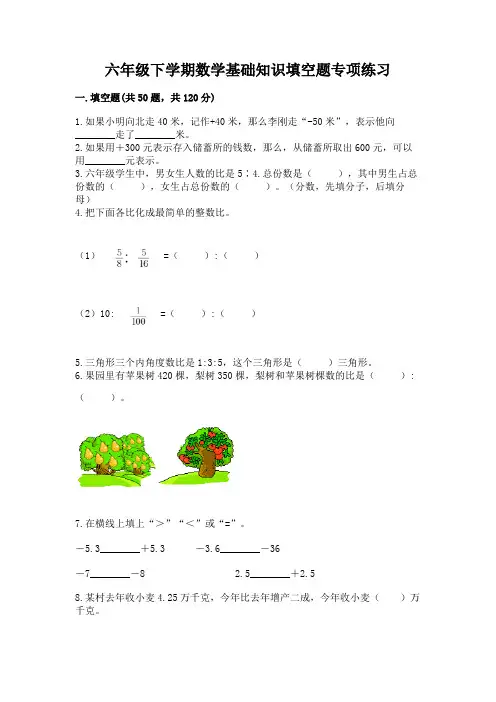 六年级下学期数学基础知识填空题专项练习附答案【实用】