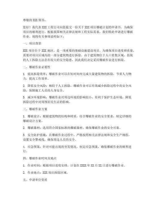 爆破计划申请书范本