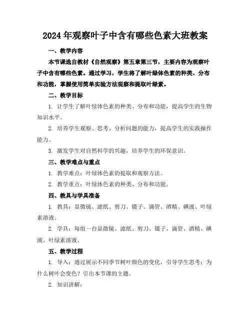 2024年观察叶子中含有哪些色素大班教案