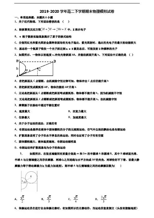 河南省洛阳市2019-2020学年新高考高二物理下学期期末预测试题