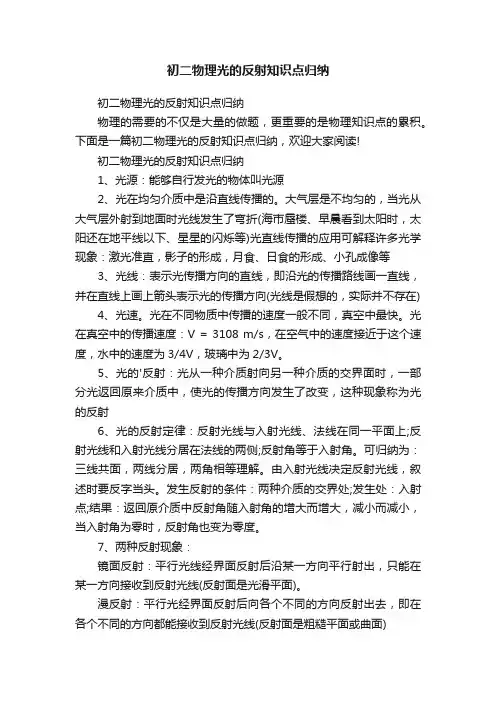 初二物理光的反射知识点归纳