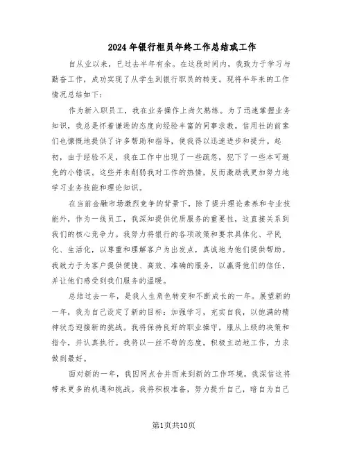 2024年银行柜员年终工作总结或工作（5篇）
