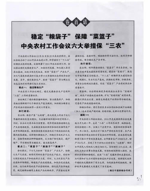 稳定“粮袋子”  保障“菜篮子”  中央农村工作会议六大举措保“三农”
