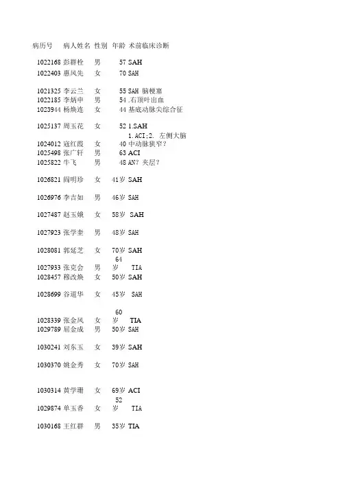 DSA病人登记表