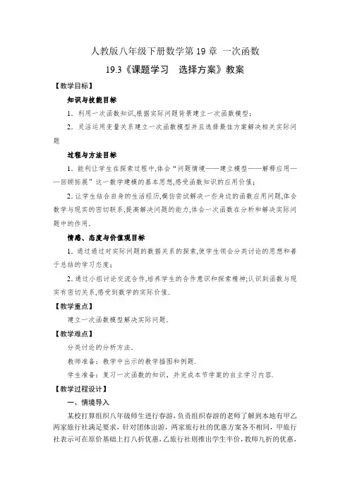 人教版八下数学19.3 课题学习 选择方案教案+学案