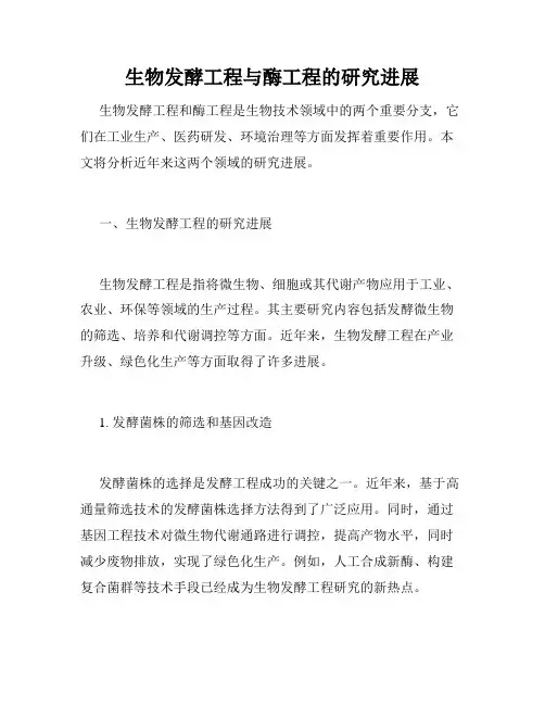 生物发酵工程与酶工程的研究进展