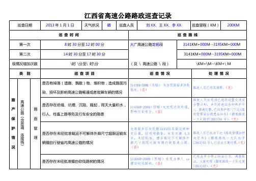 高速公路路政巡查记录表