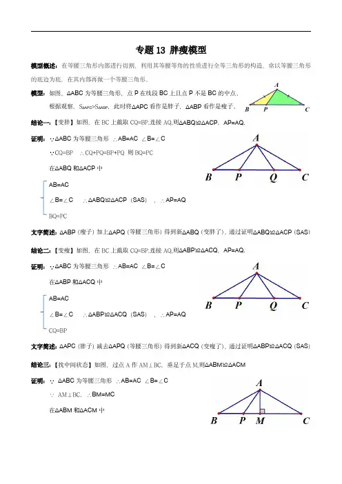 中考数学复习满分突破(全国通用)：专题13 胖瘦模型(解析版)