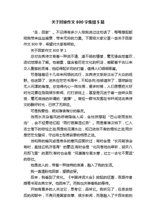 关于回家作文800字集锦5篇