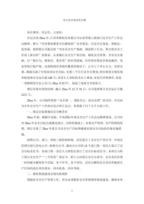 最新电力安全表态发言稿精选
