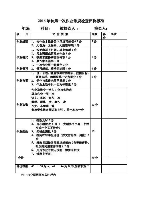 作业常规检查评价标准