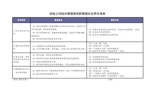 供电公司党群管理安全责任清单