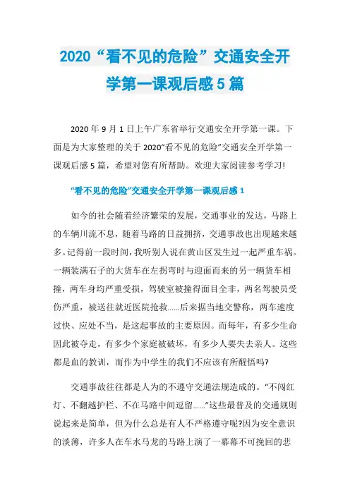 2020“看不见的危险”交通安全开学第一课观后感5篇