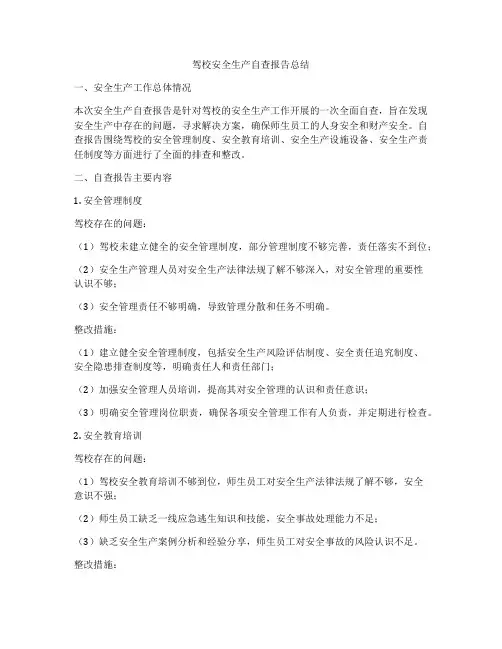 驾校安全生产自查报告总结