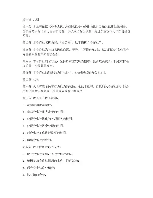 农业合作社章程模板