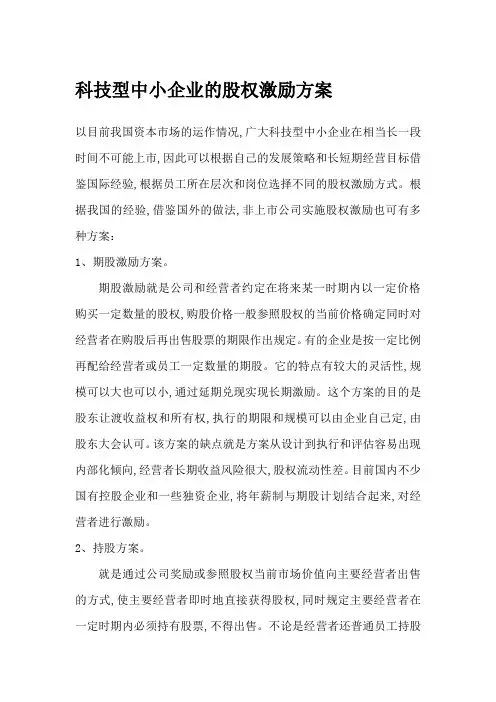 科技型中小企业的股权激励方案