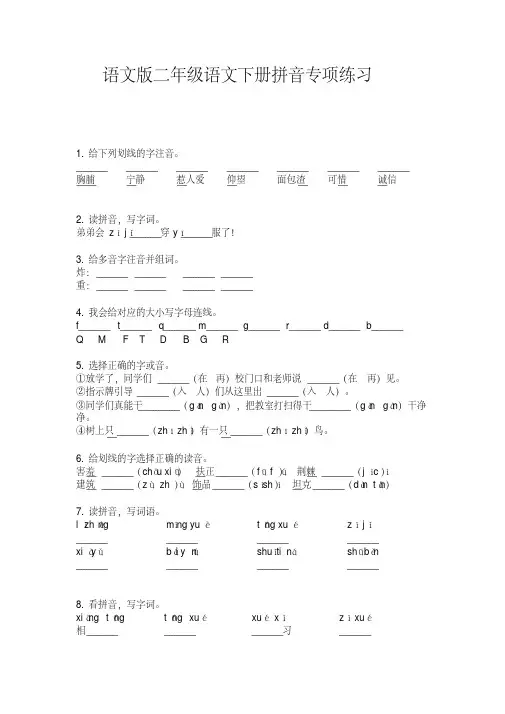 语文版二年级语文下册拼音专项练习
